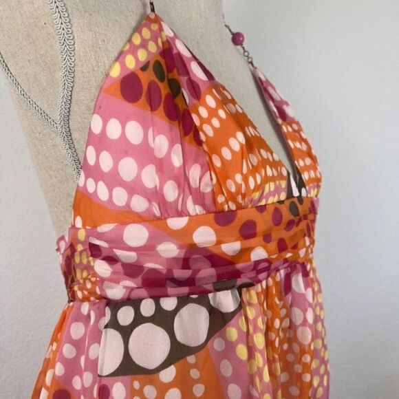 Milly Of New York  VTG Y2K Womens Silk Beaded Halter Top Blouse Orange Polkadot - Picture 5 of 8